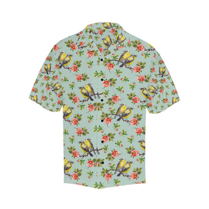 Bird with Red Flower Print Pattern Men Aloha Hawaiian Shirt