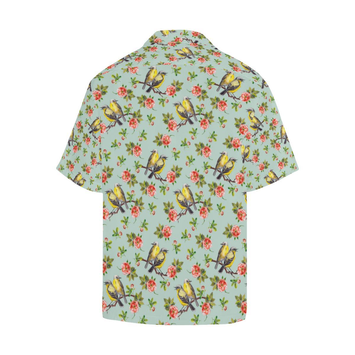 Bird with Red Flower Print Pattern Men Aloha Hawaiian Shirt