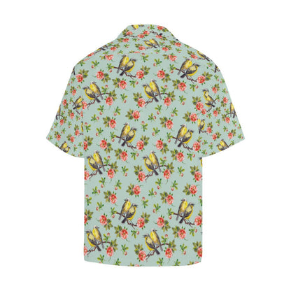 Bird with Red Flower Print Pattern Men Aloha Hawaiian Shirt