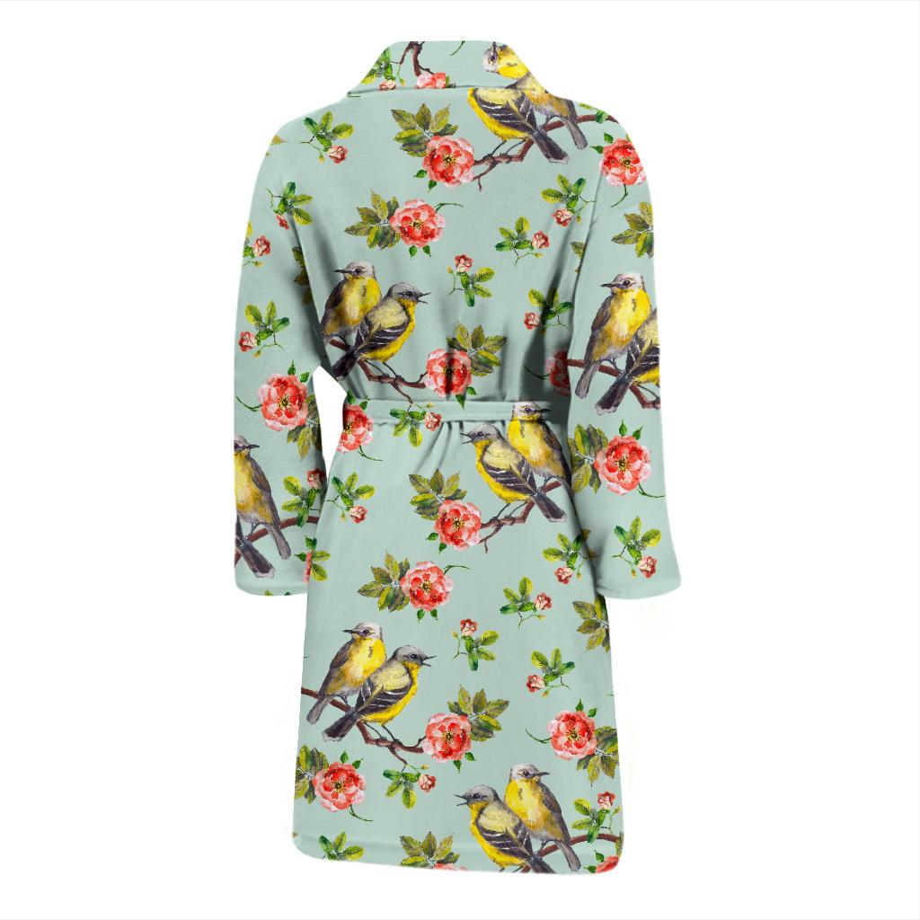 Bird with Red Flower Print Pattern Men Bath Robe-JTAMIGO.COM