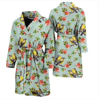 Bird with Red Flower Print Pattern Men Bath Robe-JTAMIGO.COM