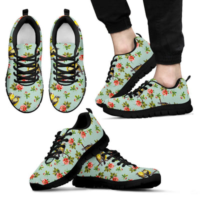 Bird with Red Flower Print Pattern Men Sneakers Shoes