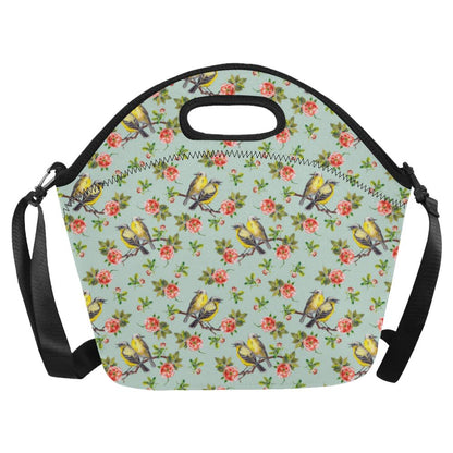 Bird with Red Flower Print Pattern Neoprene Lunch Bag (Model 1669)(Large)-JTAMIGO.COM