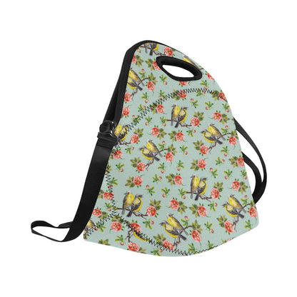 Bird with Red Flower Print Pattern Neoprene Lunch Bag (Model 1669)(Large)-JTAMIGO.COM