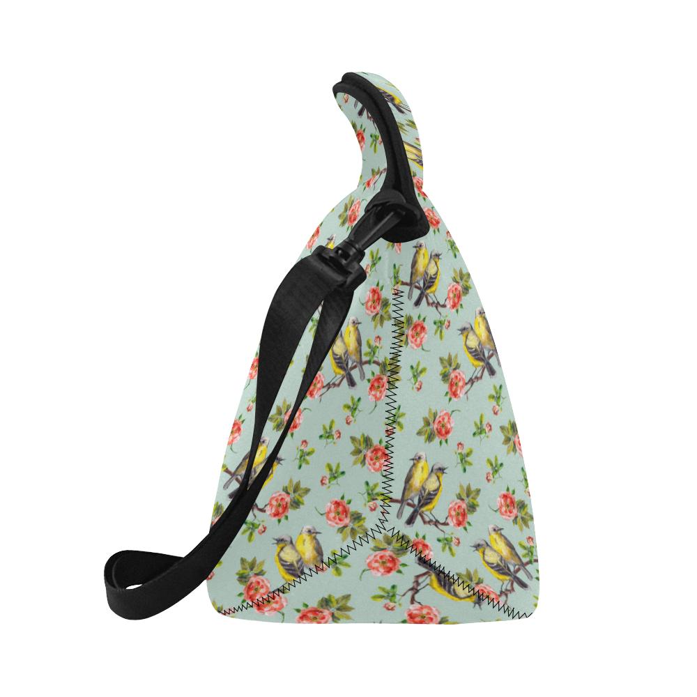 Bird with Red Flower Print Pattern Neoprene Lunch Bag (Model 1669)(Large)-JTAMIGO.COM