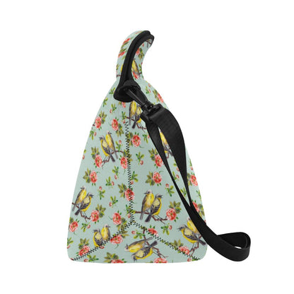 Bird with Red Flower Print Pattern Neoprene Lunch Bag (Model 1669)(Large)-JTAMIGO.COM