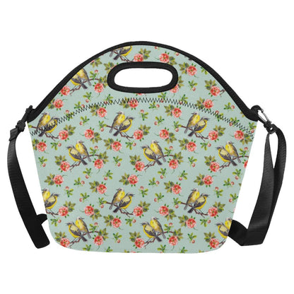 Bird with Red Flower Print Pattern Neoprene Lunch Bag (Model 1669)(Large)-JTAMIGO.COM