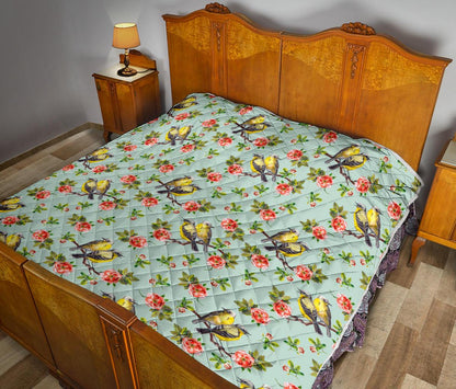 Bird with Red Flower Print Pattern Premium Quilt-JTAMIGO.COM