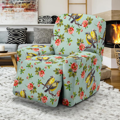 Bird with Red Flower Print Pattern Recliner Slipcover-JTAMIGO.COM