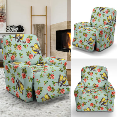 Bird with Red Flower Print Pattern Recliner Slipcover-JTAMIGO.COM