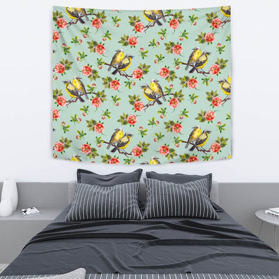 Bird with Red Flower Print Pattern Tapestry