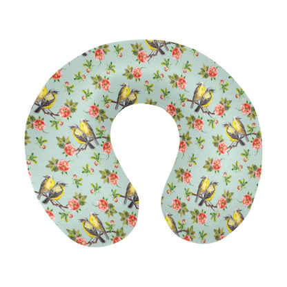 Bird with Red Flower Print Pattern U-Shaped Travel Neck Pillow-JTAMIGO.COM