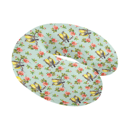 Bird with Red Flower Print Pattern U-Shaped Travel Neck Pillow-JTAMIGO.COM