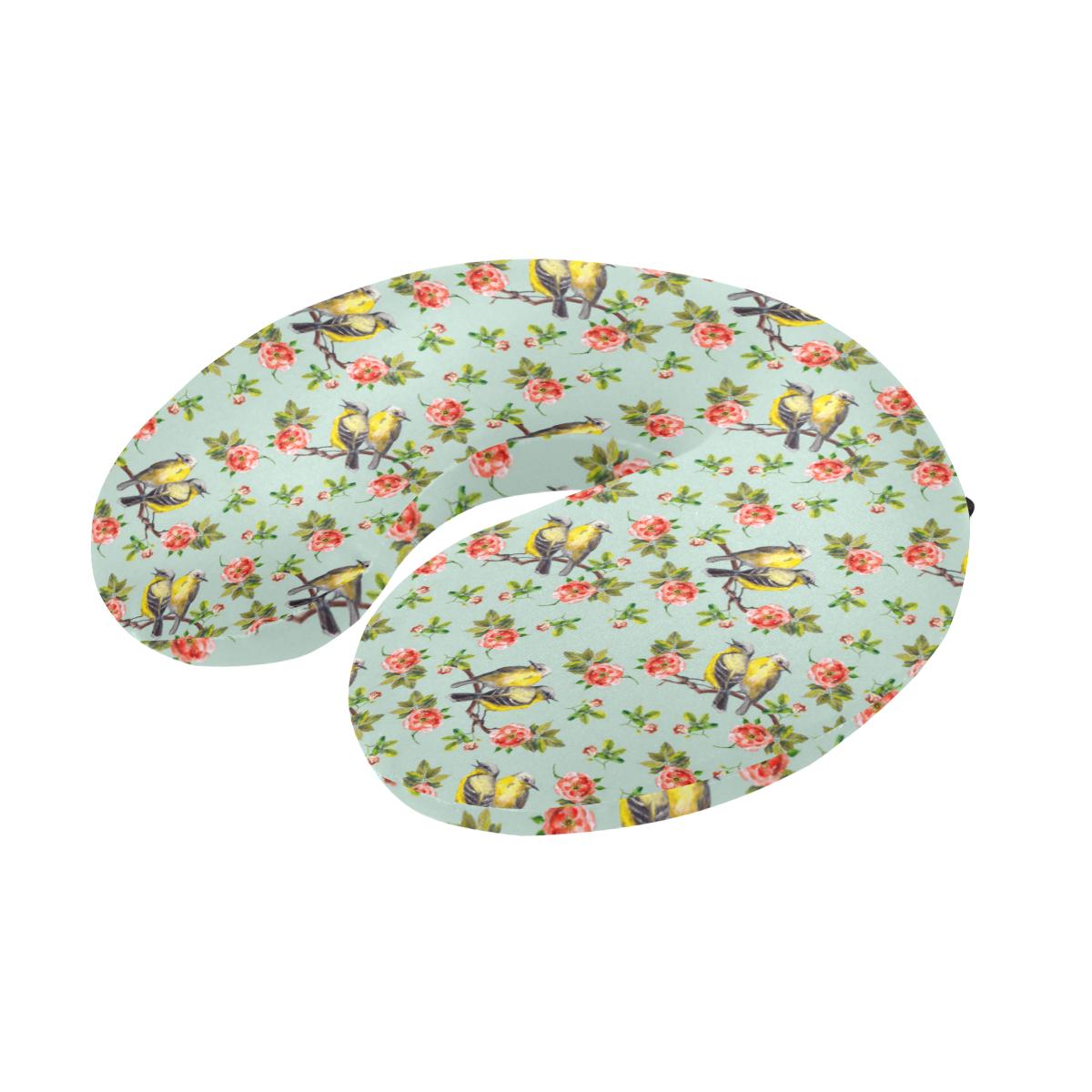 Bird with Red Flower Print Pattern U-Shaped Travel Neck Pillow-JTAMIGO.COM