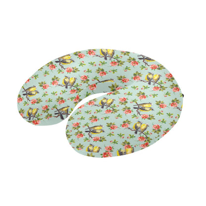 Bird with Red Flower Print Pattern U-Shaped Travel Neck Pillow-JTAMIGO.COM
