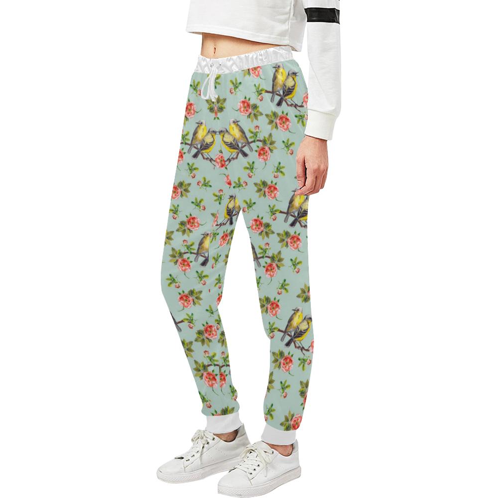 Bird with Red Flower Print Pattern Unisex Casual Sweatpants (Model L11)-JTAMIGO.COM