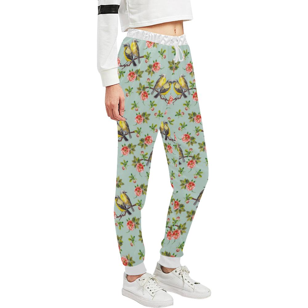 Bird with Red Flower Print Pattern Unisex Casual Sweatpants (Model L11)-JTAMIGO.COM