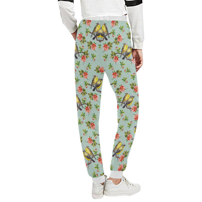 Bird with Red Flower Print Pattern Unisex Casual Sweatpants (Model L11)-JTAMIGO.COM