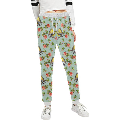 Bird with Red Flower Print Pattern Unisex Casual Sweatpants (Model L11)-JTAMIGO.COM