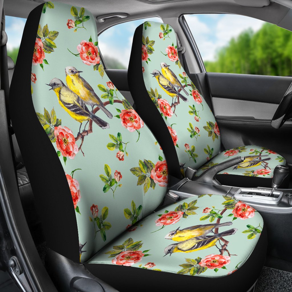 Bird with Red Flower Print Pattern Universal Fit Car Seat Covers