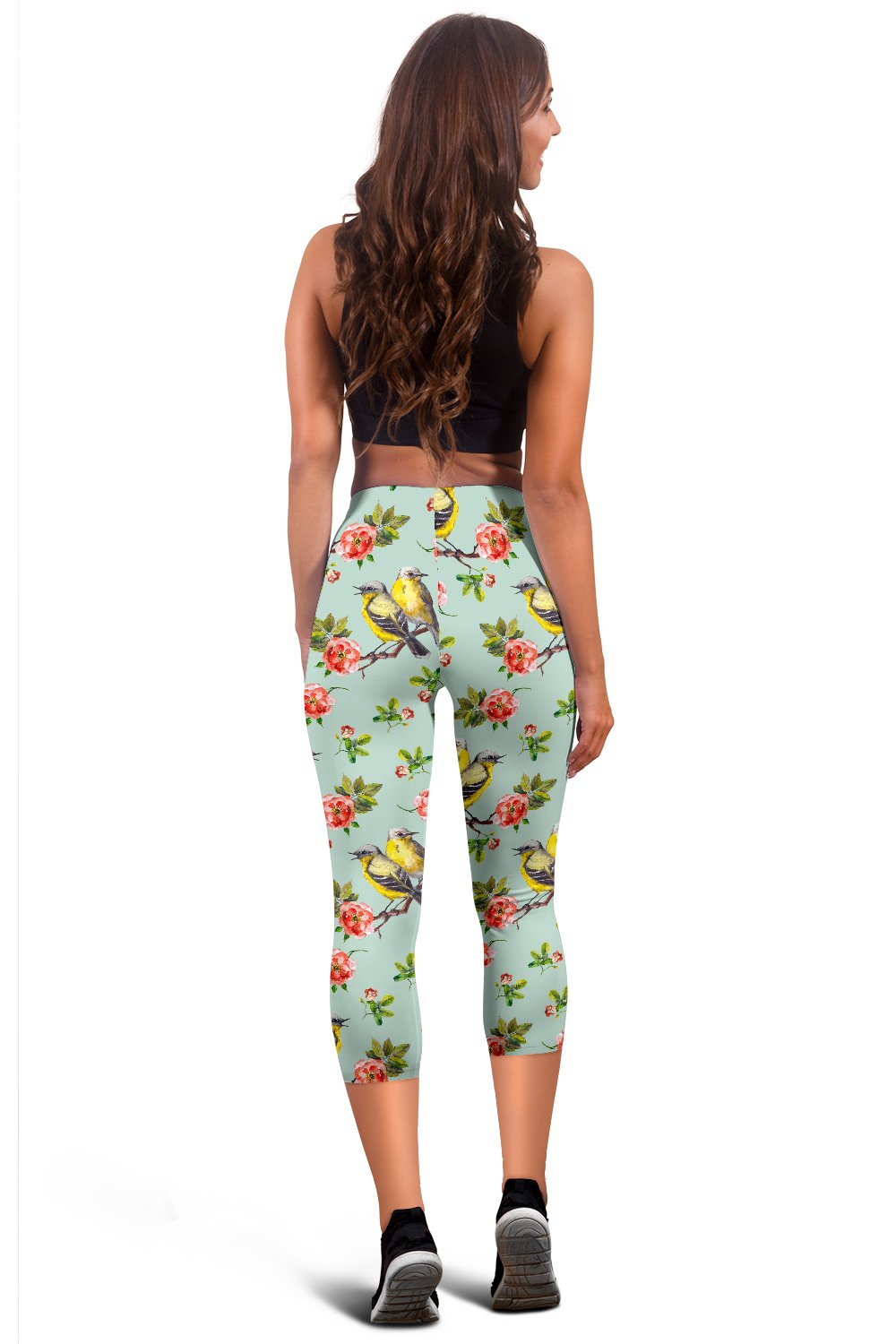 Bird with Red Flower Print Pattern Women Capris