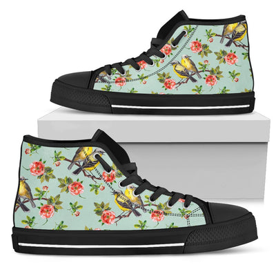 Bird with Red Flower Print Pattern Women High Top Shoes