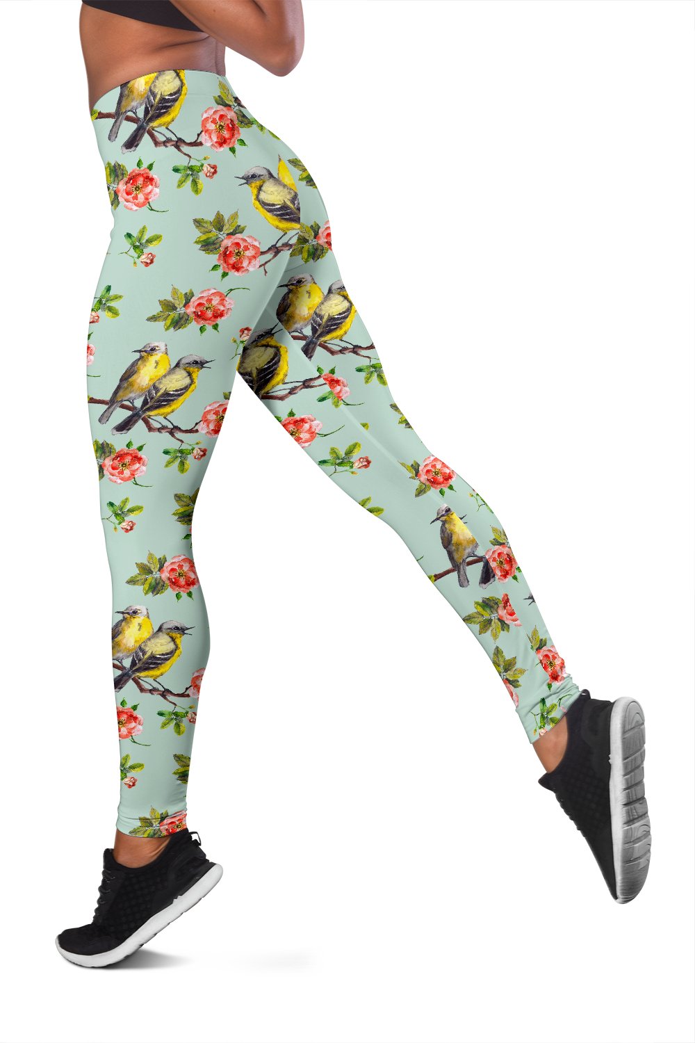 Bird with Red Flower Print Pattern Women Leggings