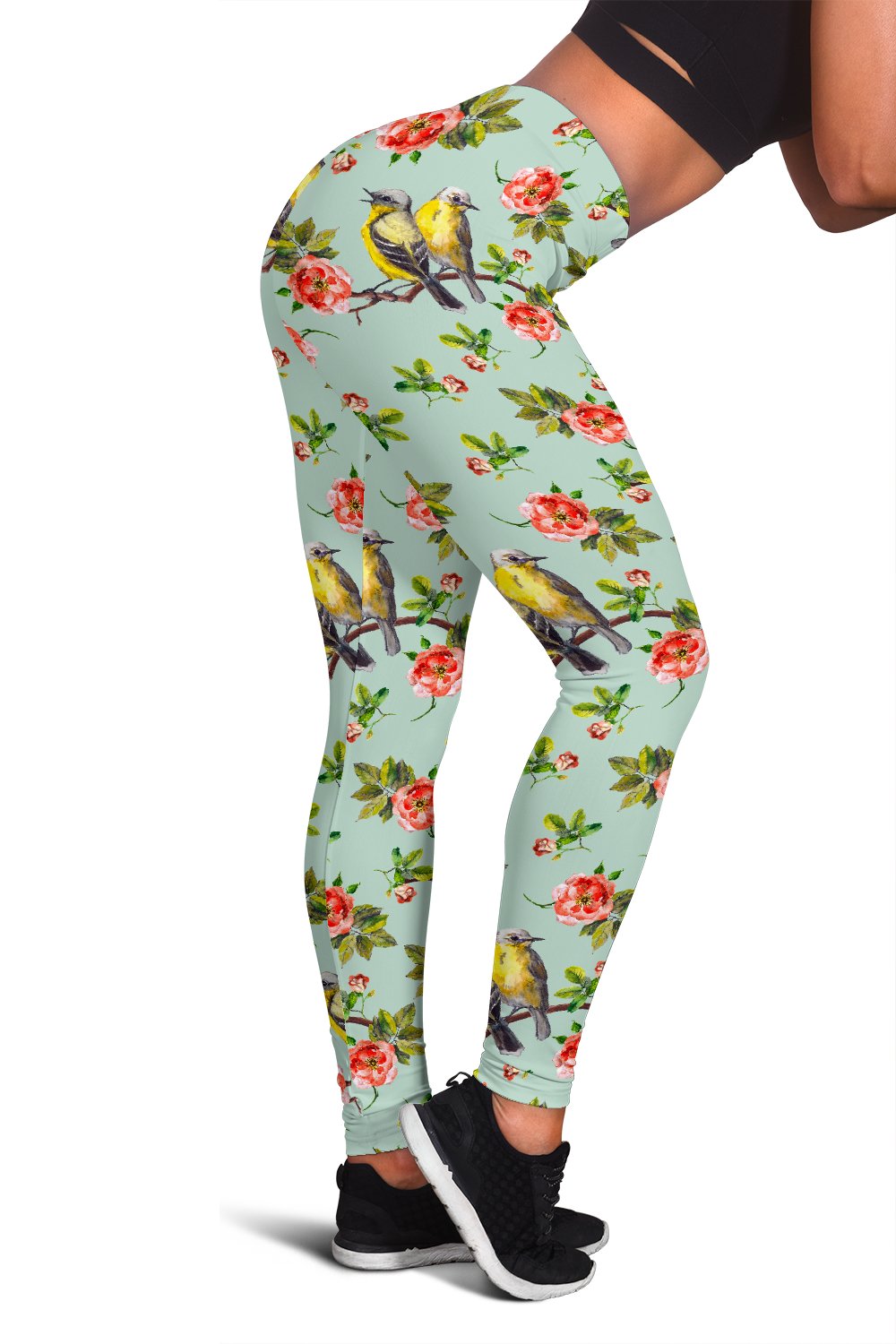 Bird with Red Flower Print Pattern Women Leggings