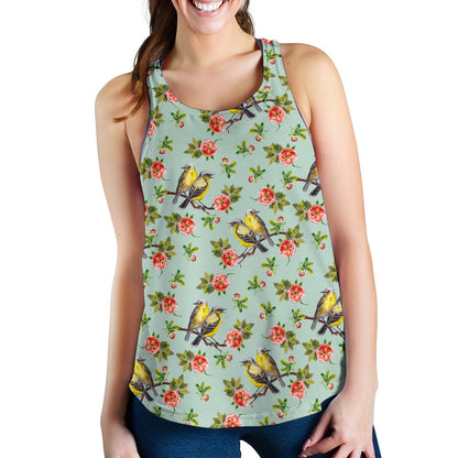 Bird With Red Flower Print Pattern Women Racerback Tank Top