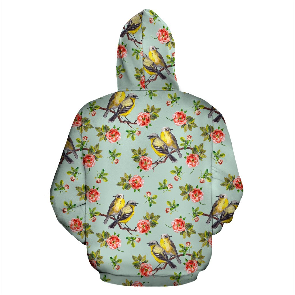 Bird with Red Flower Print Pattern Zip Up Hoodie