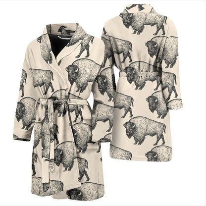 Bison Pattern Print Design 02 Men Bathrobe-JORJUNE.COM