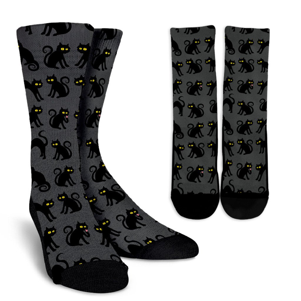 Black Cat Cute Print Pattern Crew Socks