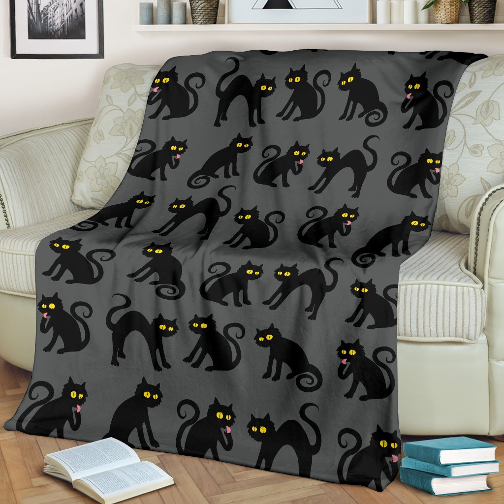 Black Cat Cute Print Pattern Fleece Blanket