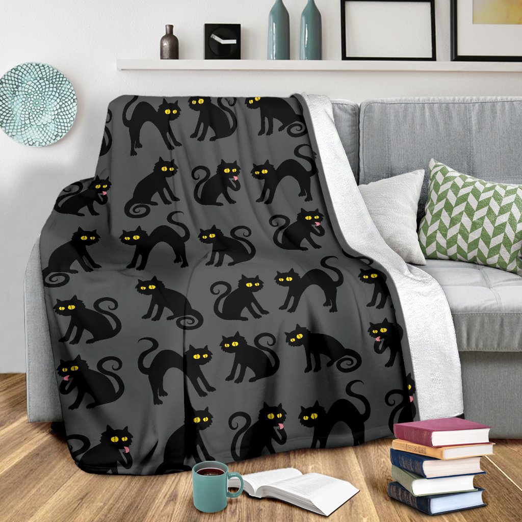 Black Cat Cute Print Pattern Fleece Blanket