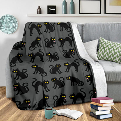 Black Cat Cute Print Pattern Fleece Blanket