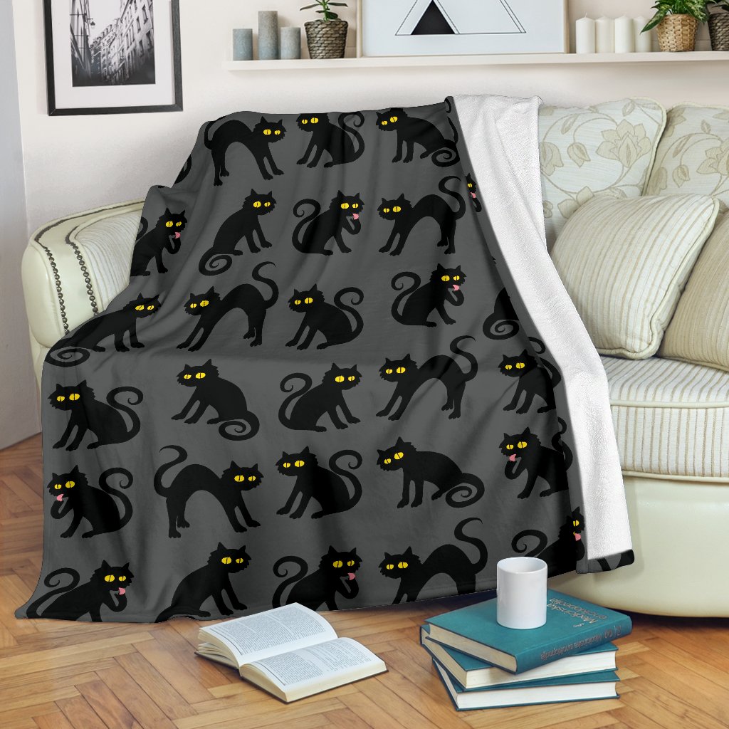 Black Cat Cute Print Pattern Fleece Blanket