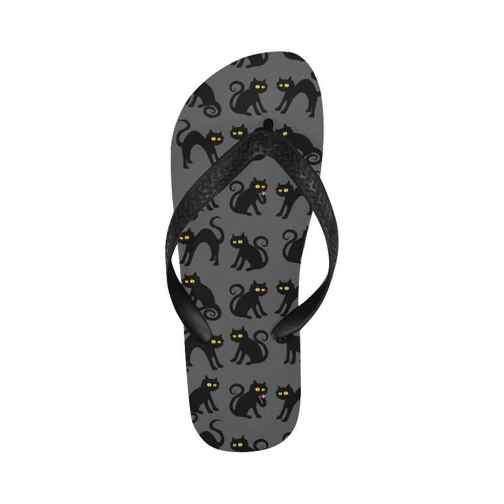 Black Cat Cute Print Pattern Flip Flops-JTAMIGO.COM