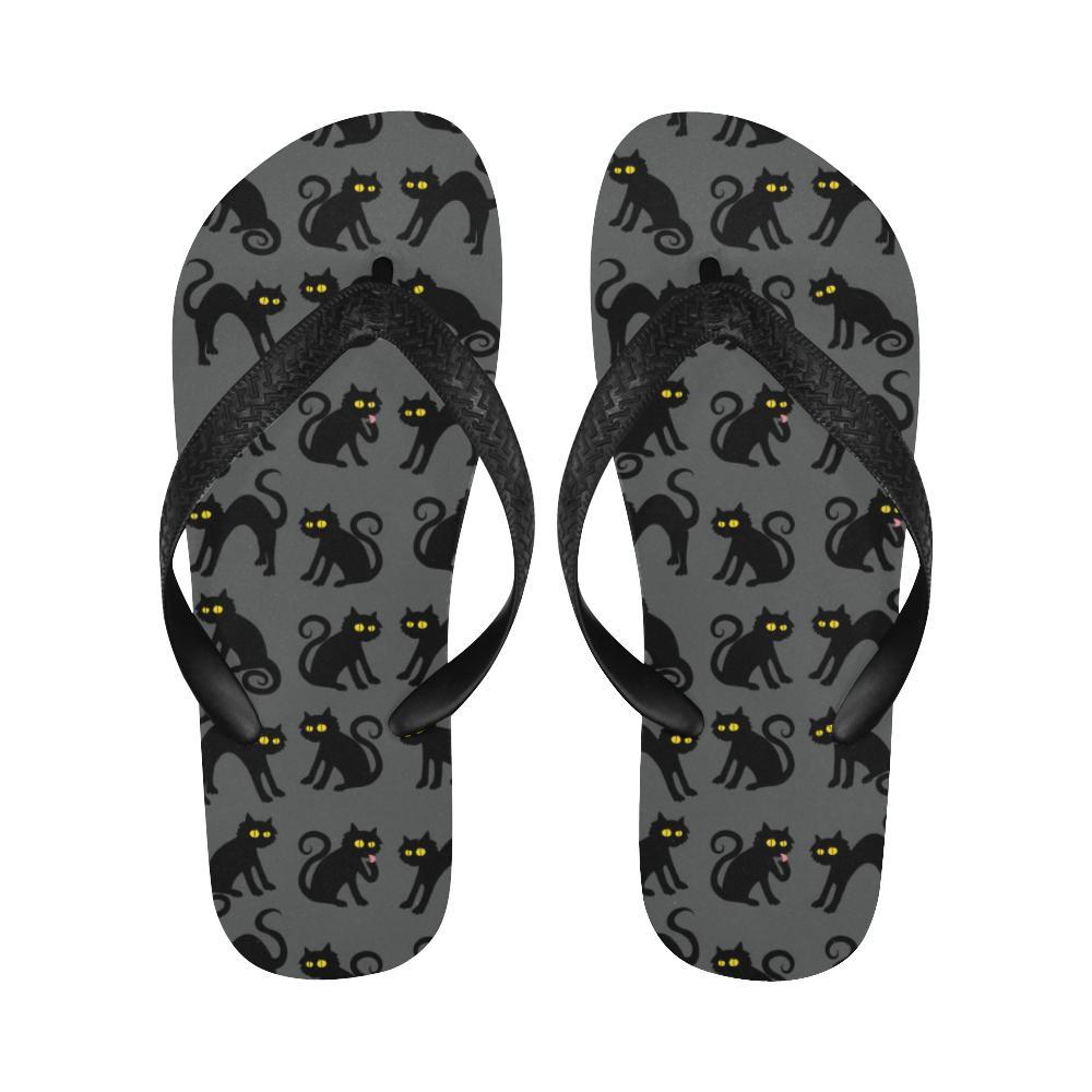Black Cat Cute Print Pattern Flip Flops-JTAMIGO.COM