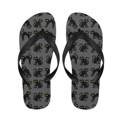 Black Cat Cute Print Pattern Flip Flops-JTAMIGO.COM
