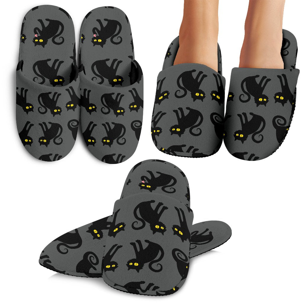 Black Cat Cute Print Pattern House Slippers