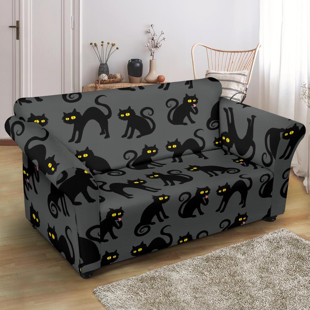 Black Cat Cute Print Pattern Loveseat Slipcover-JTAMIGO.COM