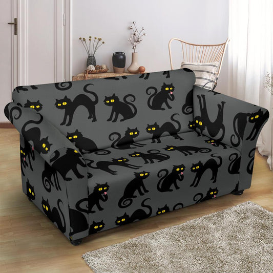 Black Cat Cute Print Pattern Loveseat Slipcover-JTAMIGO.COM