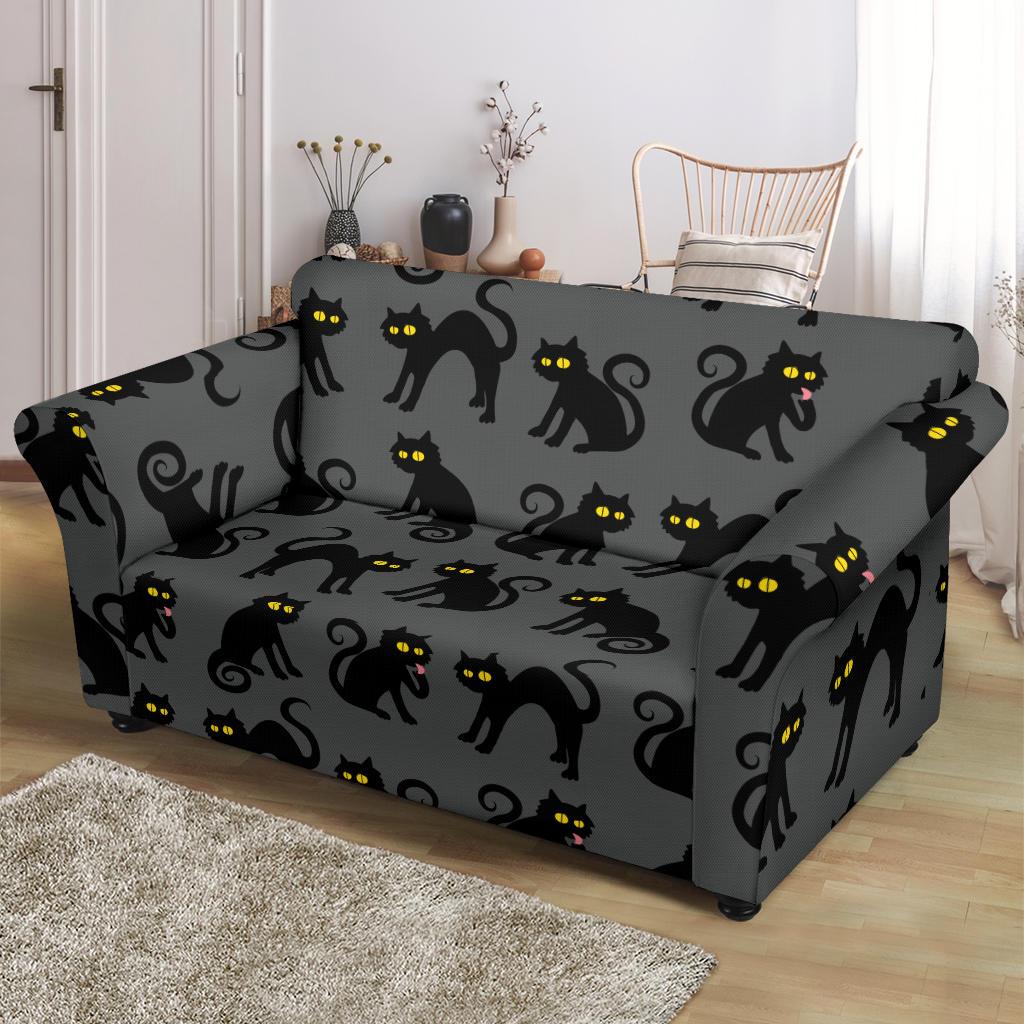 Black Cat Cute Print Pattern Loveseat Slipcover-JTAMIGO.COM