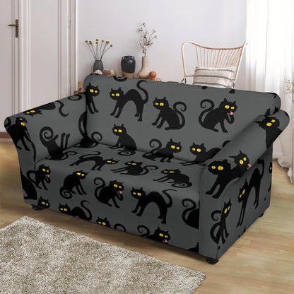 Black Cat Cute Print Pattern Loveseat Slipcover-JTAMIGO.COM