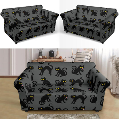 Black Cat Cute Print Pattern Loveseat Slipcover-JTAMIGO.COM