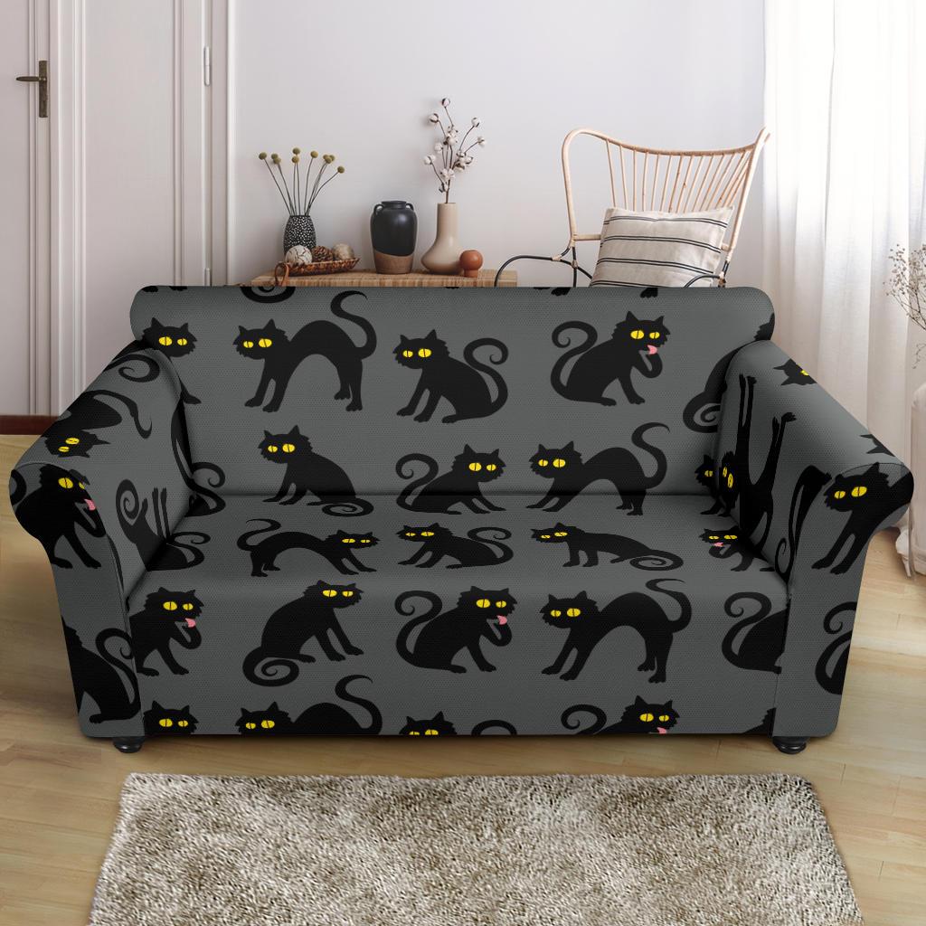 Black Cat Cute Print Pattern Loveseat Slipcover-JTAMIGO.COM