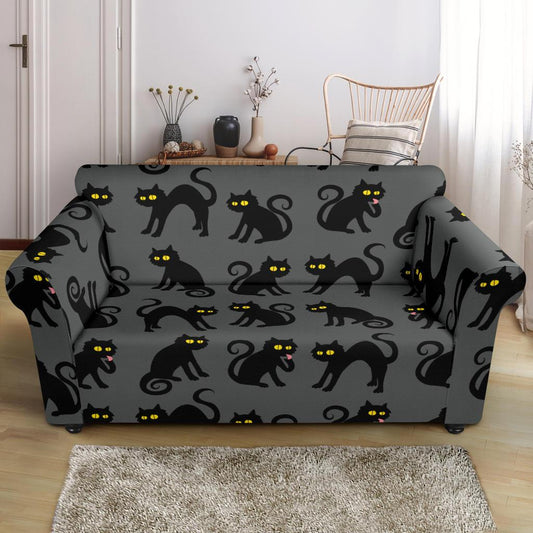 Black Cat Cute Print Pattern Loveseat Slipcover-JTAMIGO.COM