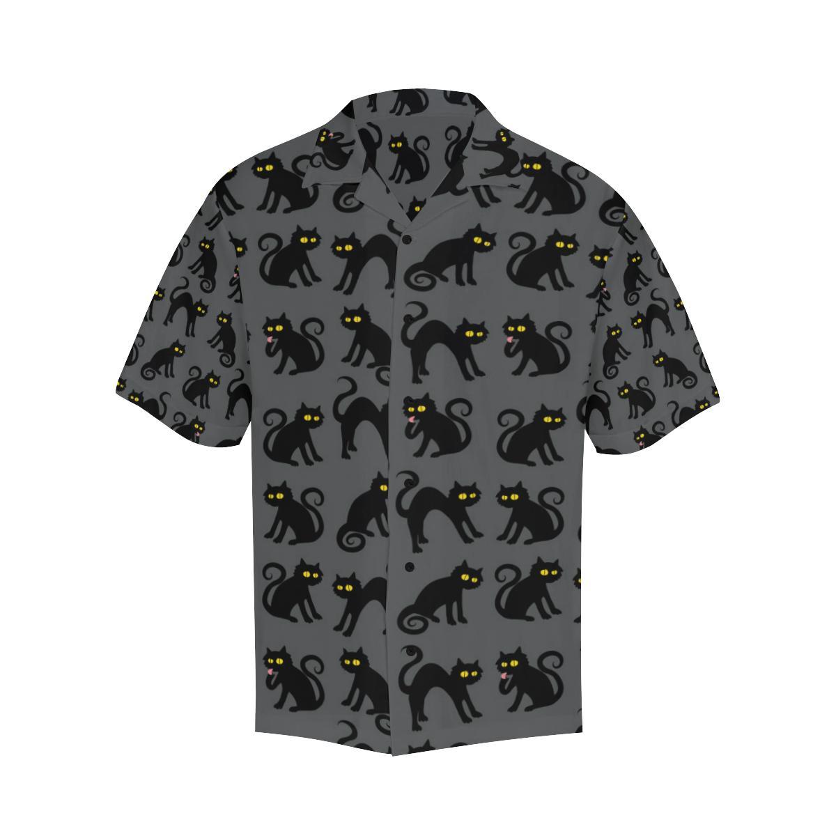 Black Cat Cute Print Pattern Men Aloha Hawaiian Shirt