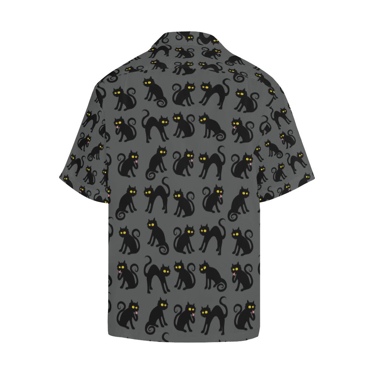 Black Cat Cute Print Pattern Men Aloha Hawaiian Shirt