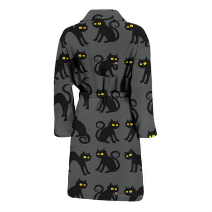 Black Cat Cute Print Pattern Men Bath Robe-JTAMIGO.COM